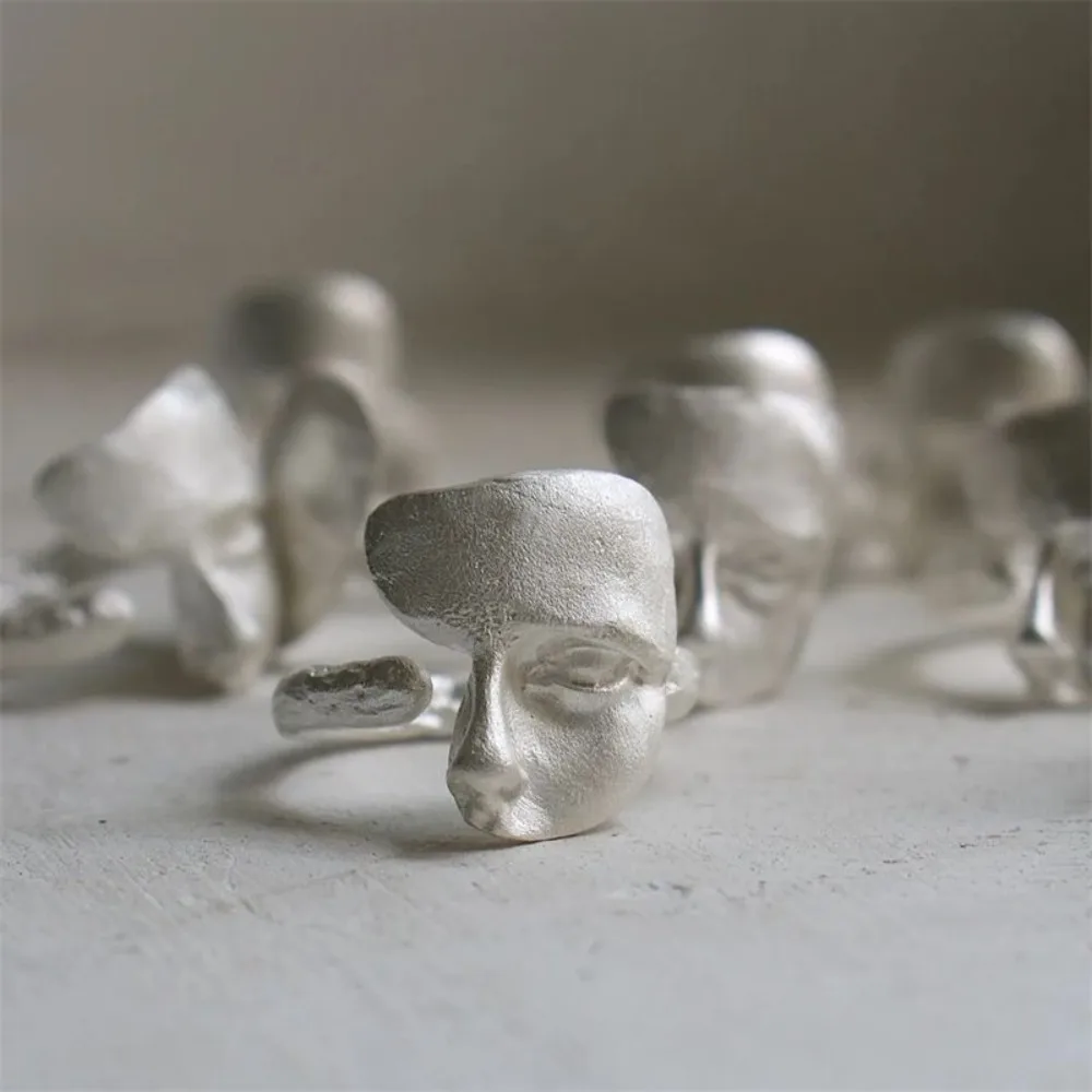 Punk Hip-hop White Mask Open Ring Adjustable Personalized Mask Ring Frosted Niche High-end Jewelry Accessory Gift for Women Man