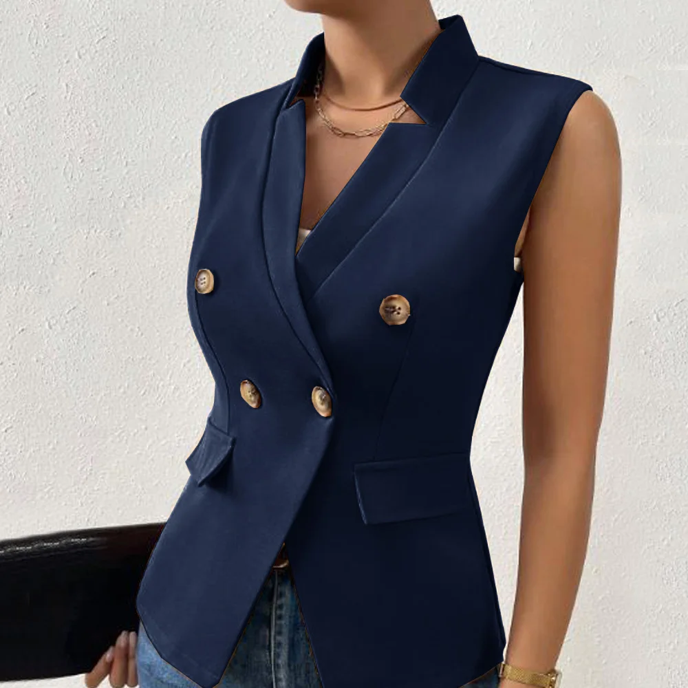 Double Breasted Women\'s Tailored Vest Fashion Matching Items Jackets Gun-barred V-neck Vests for Women Vintage New in Coats Best