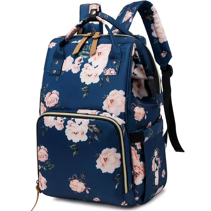 Outdoor Backpack Portable Mommy Backpacks Printing Flowers Bag Multi-functional Large-capacity Printed Mother + Baby Storage Bag