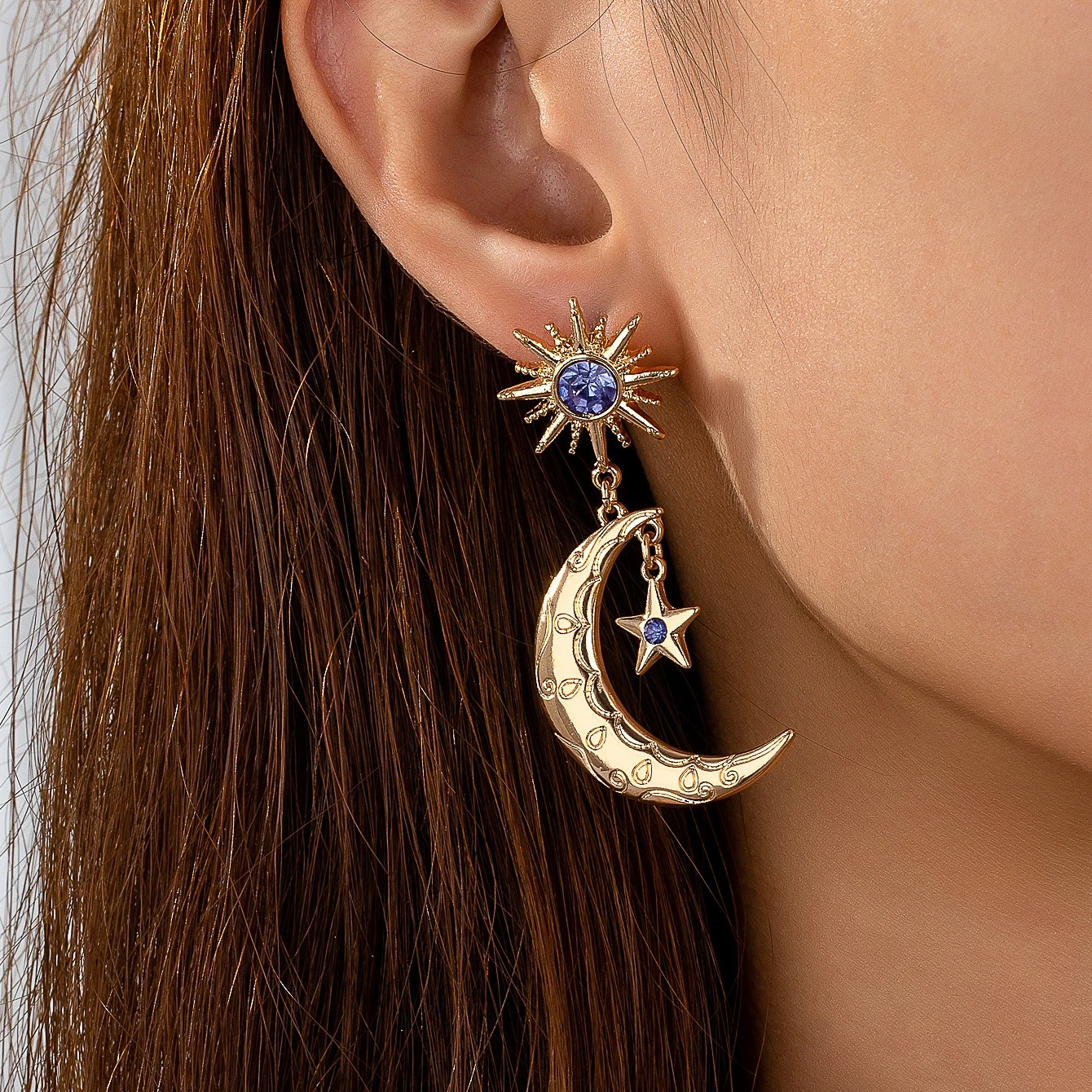 أقراط مرصعة مع قلادات القمر والنجمة هدايا مجوهرات #1