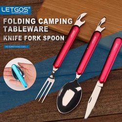 LETGOS 3PCS folding camping tableware Cutlery Sets knife fork spoon stainless steel multifunctional outdoor travel portable tool