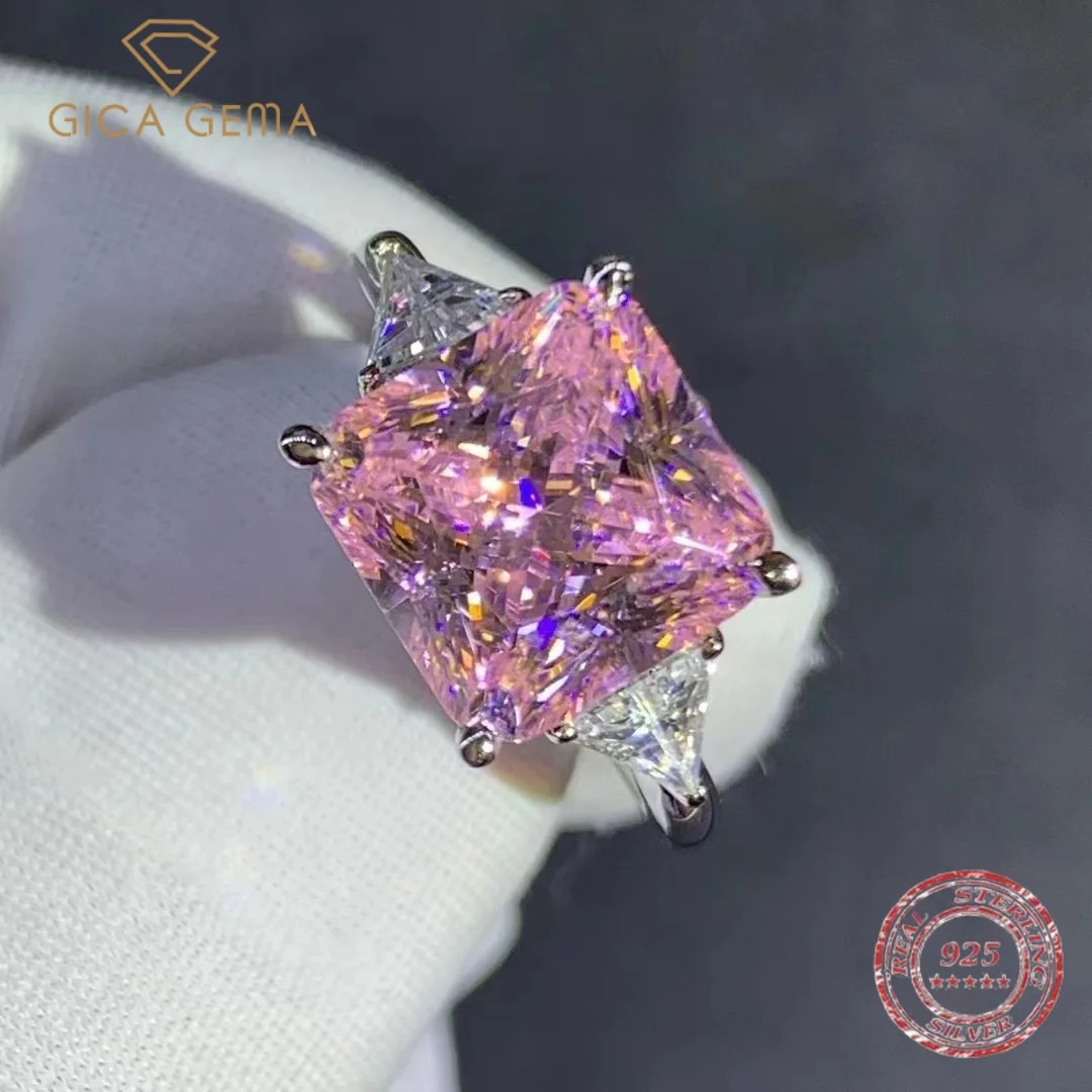 

Gica Gema Luxury 925 Sterling Silver 3EX Princess Cut 6CT VVS D Created Moissanite Pink Citrine Diamond Ring For Women Gifts