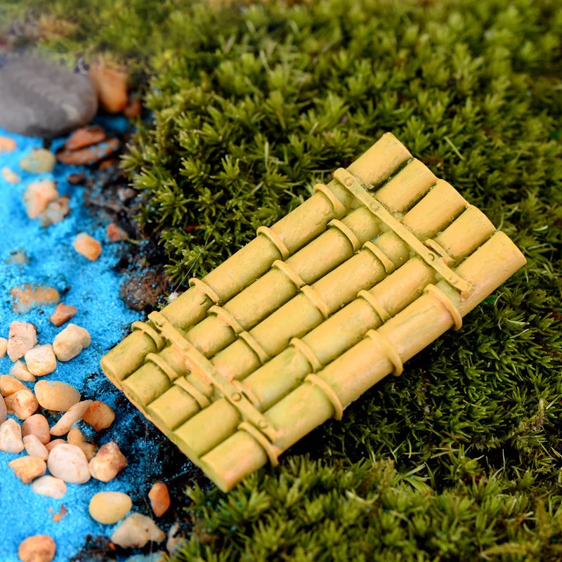Simulation Mini Bamboo Raft Figurine Miniature Architecture Decorative Diy Home Decor Garden Aquarium Fish Tank Statue Craft