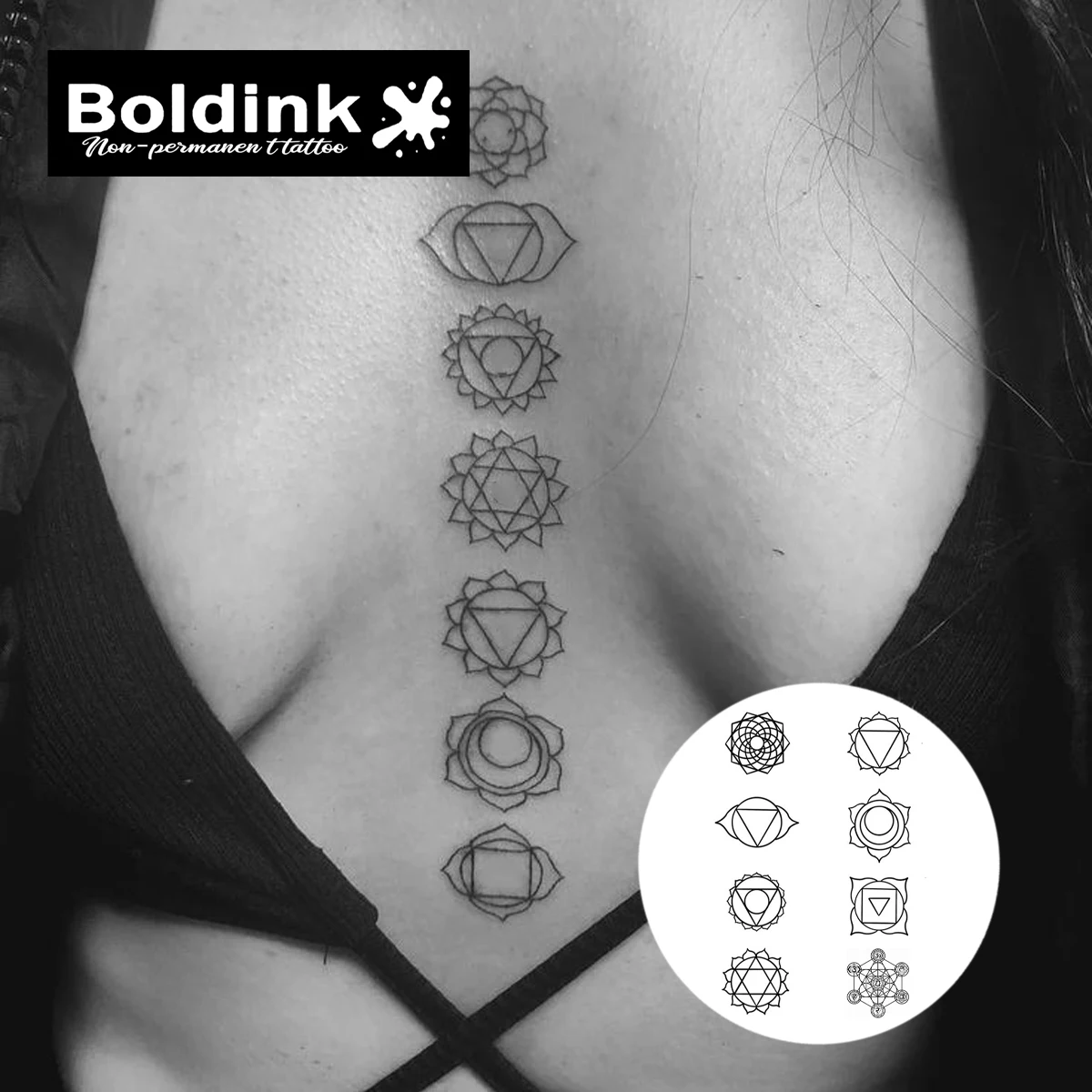 Boldink Sacred Geometry Symbols Set Temporary Tattoo,Lasts To 15 Days New Technology Magic Waterproof Semi Permanent Sticker.