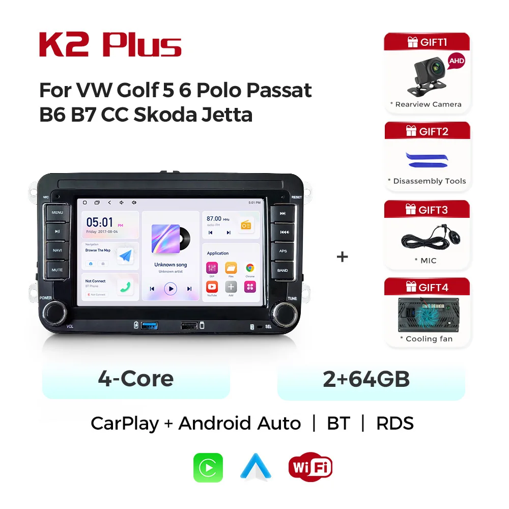 MEKEDE 7 inch Android 15 autoradio 4G Carplay voor VW Passat Golf Tiguan Jetta Polo Seat Altea Leon Skoda Octavia GPS USB Type-C