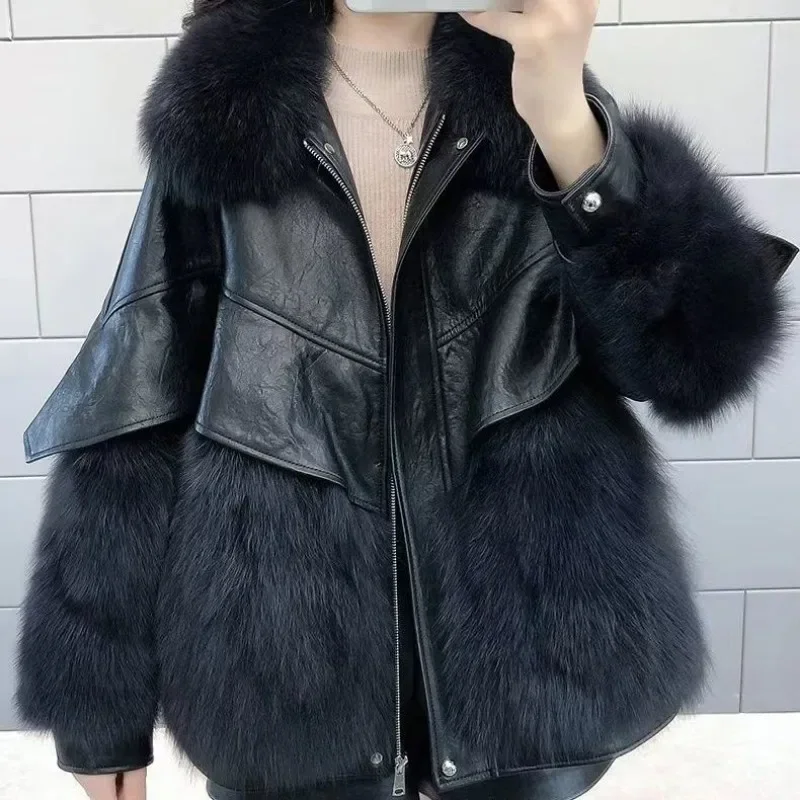 New Women Winter Faux Fur Coat Mid Length Version Fox Overcoat Loose Thick Warm Furs Jacket  Artificial Fur Collar Outwear JJ161
