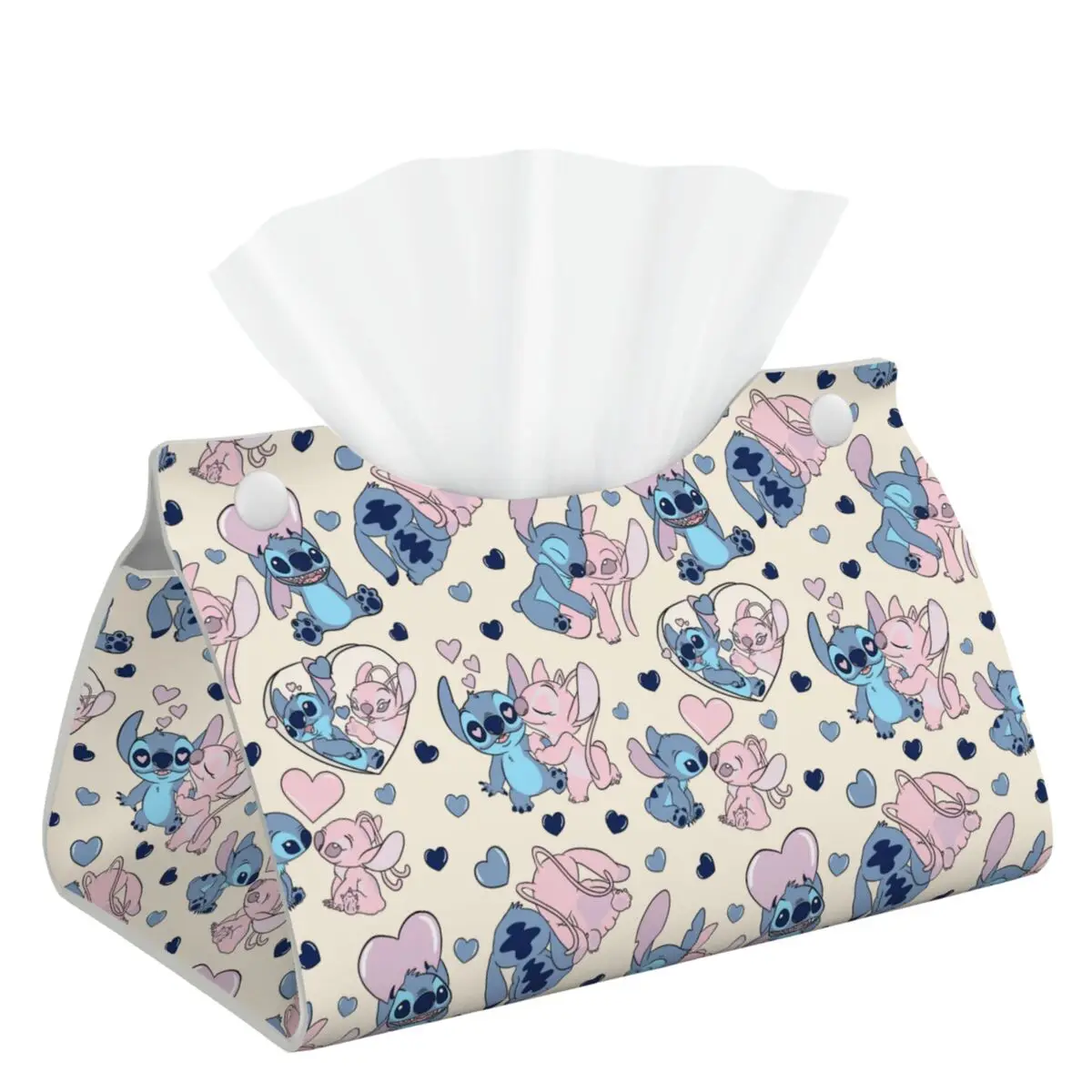 

Stitch And Angel Love Merch Tissue Box Cover Holder Modern Leather Tissue Organizer Holder For Tabletop