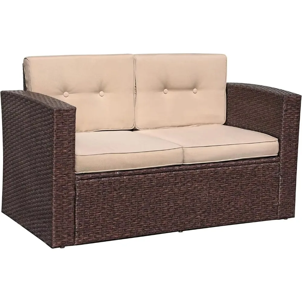 Patio Outdoor Wicker Loveseat Rattan Corner Sofa Chair w/ Cushions, Additional Seats for Sectional Sofa Set, Espresso Brown