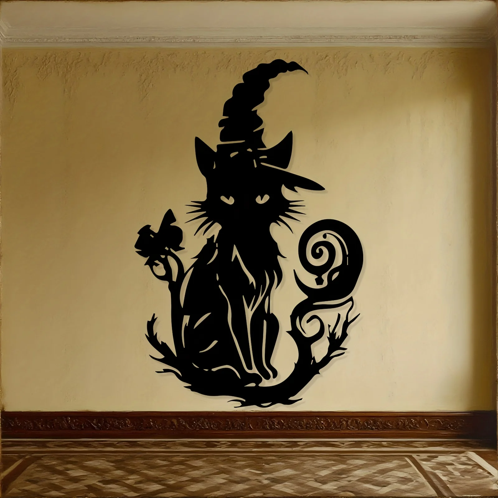 CIFBUY Wrought Iron Wall Art Witch Cat Metal Hanging Decor Gothic Victorian Silhouette Bats Profile Durable Magic Accent Hallowe