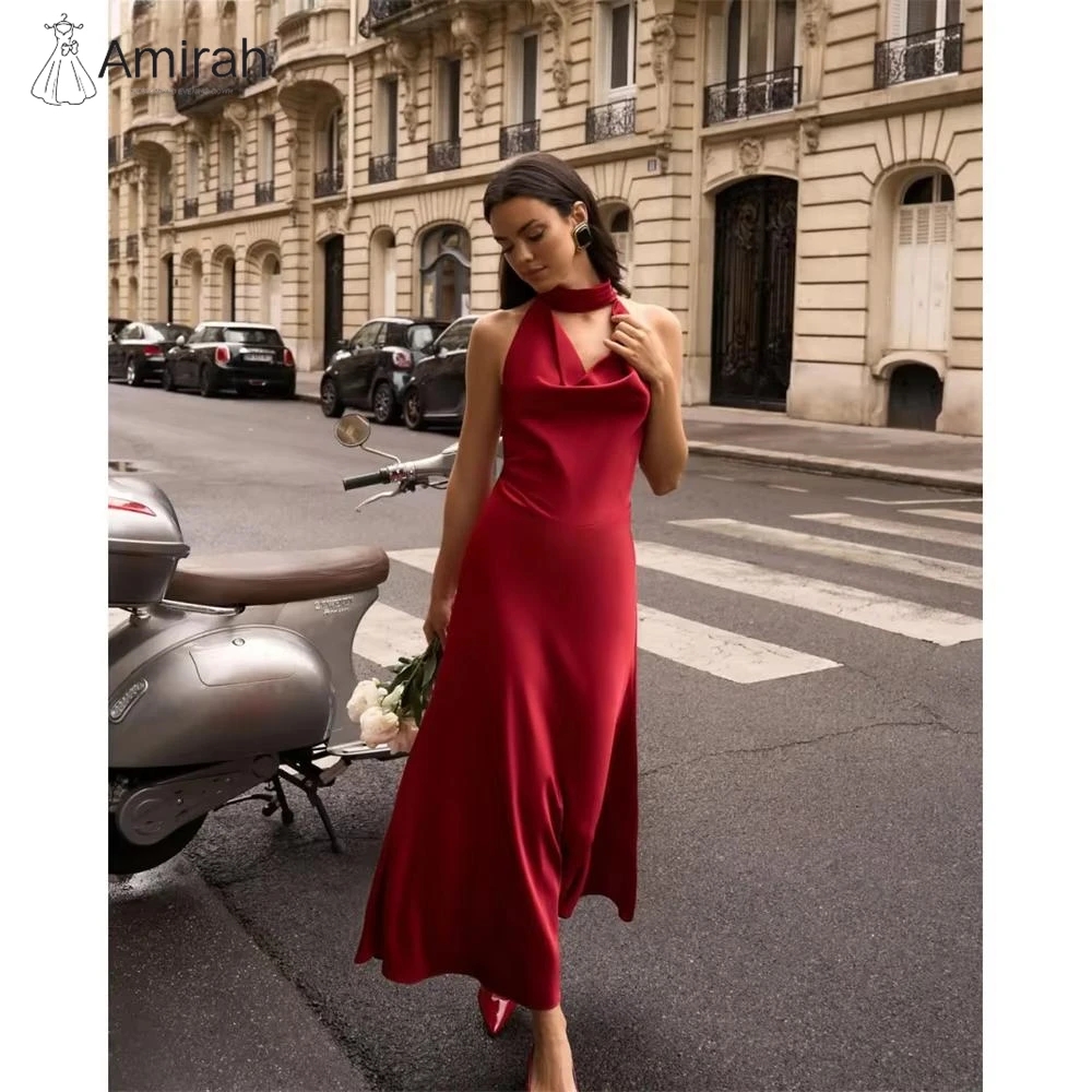 

Amirah Ankle-length Skirt Red Evening Dresses for Special Occasions A-line Satin Custom Made Party Dress for Wedding Ball Gowns