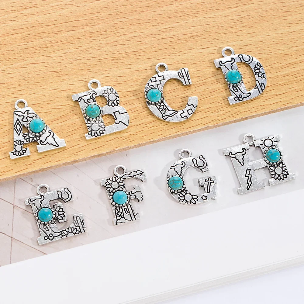 

diy alloy letter pendants for fashionable clothing accessories, Bohemian-style turquoise letter accessories