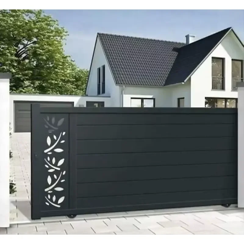 Custom House Garden Aluminium Main Gate Designs Cut Powder Coated Metal Garden Fence Gate Sliding Automatic for Villa
