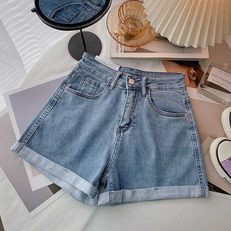 High-waisted Plus-size Women Jeans Student Casual Versatile Trendy A- line Hot Pants Cotton Material Straight Cylinder Style