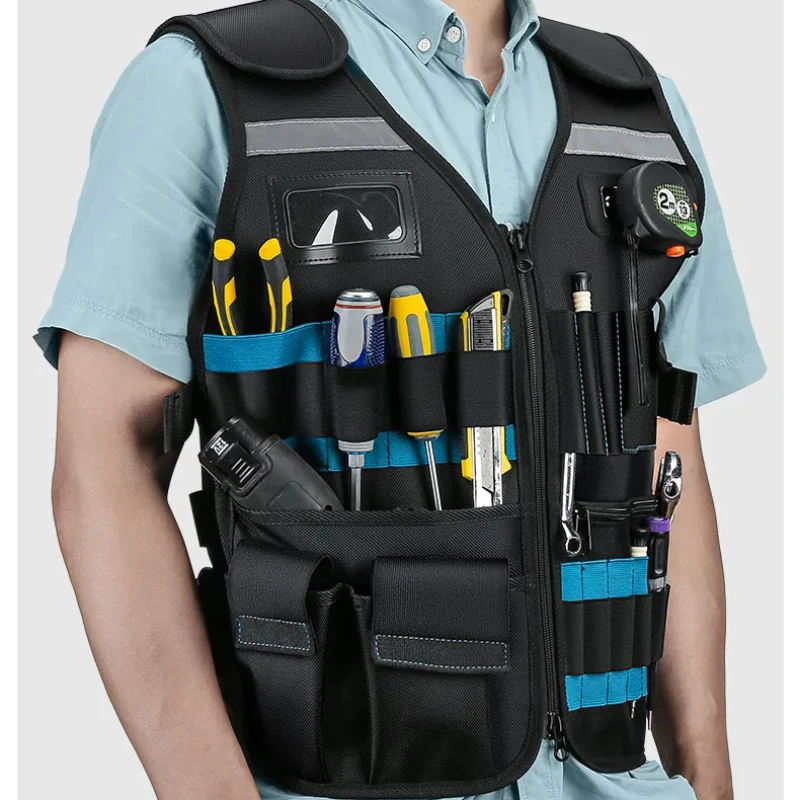 Electrician Carpenter Work Vest Multi-functional Electrician Hardware Storage Bag Tool Vests Adjustable Pockets