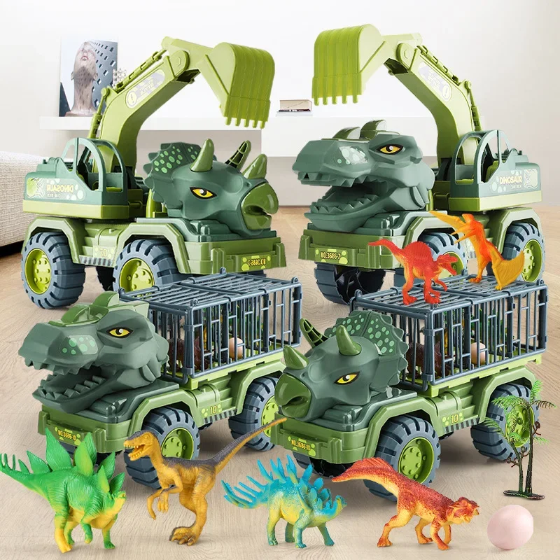 Oversized dinosaur engineering children's toy car suit boy puzzle Tyrannosaurus excavator car crane drop resistance