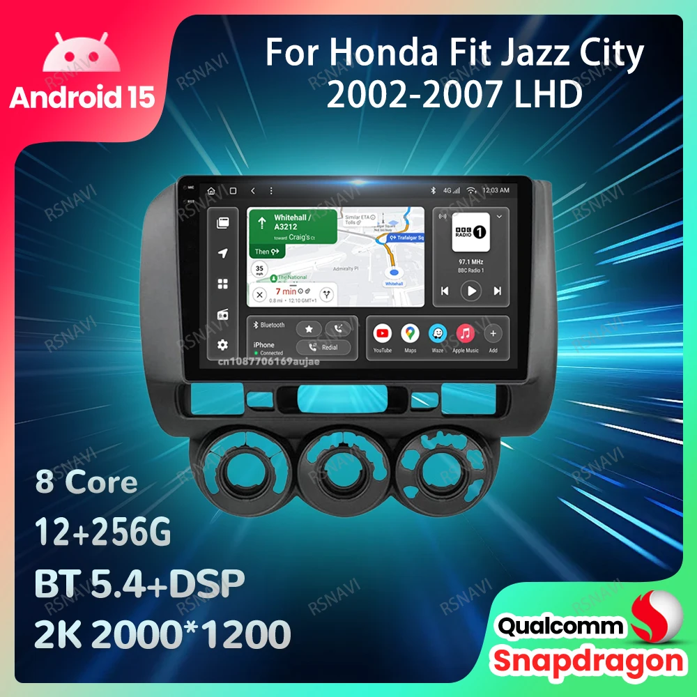 

Car Radio Android 15 For Honda Fit Jazz City 2002 2003 2004 2005 2006 2007 LHD Qualcomm Stereo 5G WIFI 4G LTE QLED DSP Autoradio