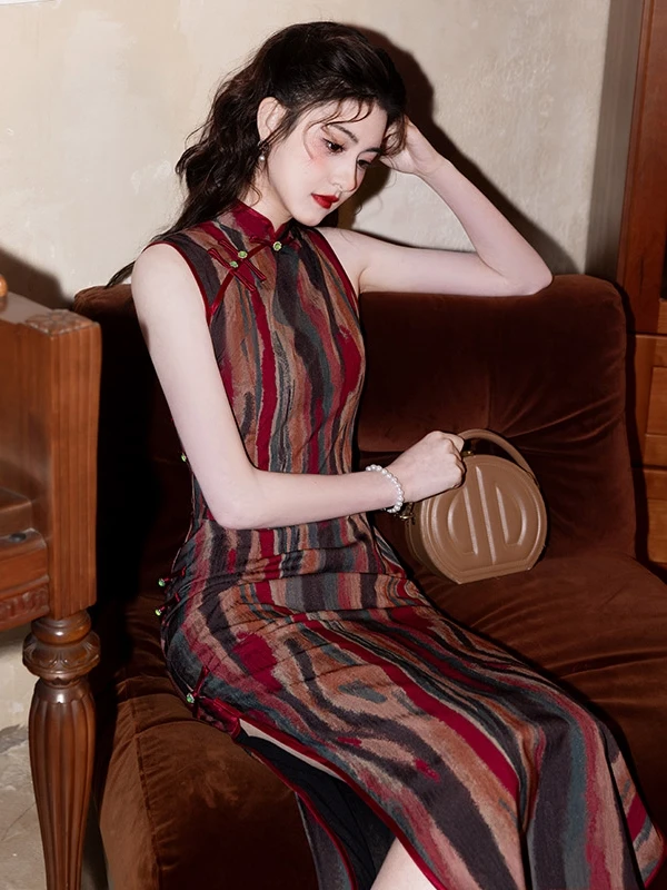 

Young Sle Long Svel anghai Vintage Faion Polka Dot Striped Design Slim Fit Women's Traditional Chinese ...