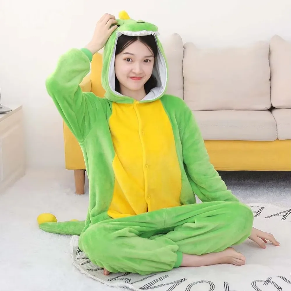 funny-flannel-pajamas-green-comfortable-sleepwear-cartoon-warm-jumpsuits-girls