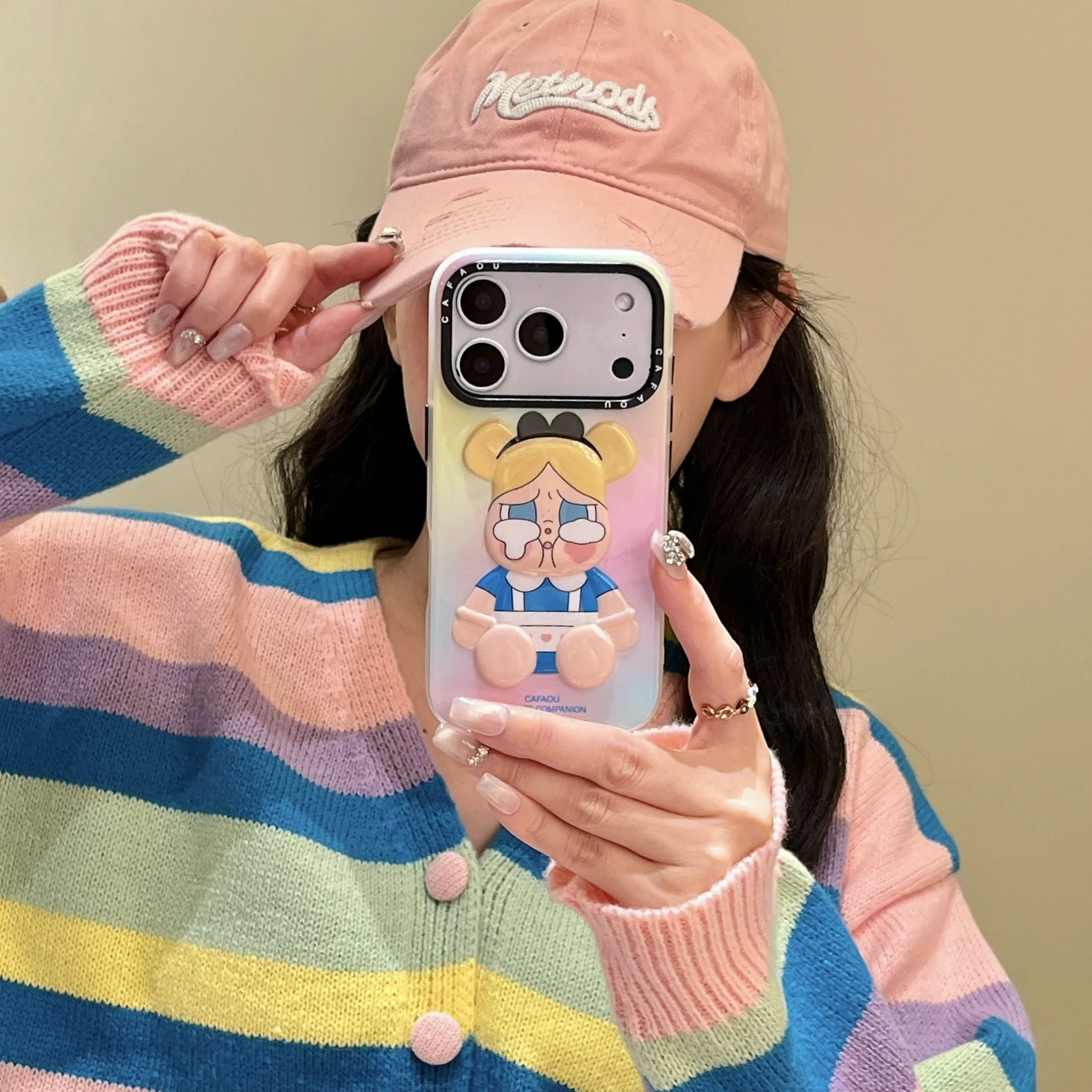 

3D Cute Stereo Doll Gradient Laser Phone Case Compatible for iPhone 17 Pro Max 17 Pro 16 Pro Max Shockproof Soft Fashion Cover