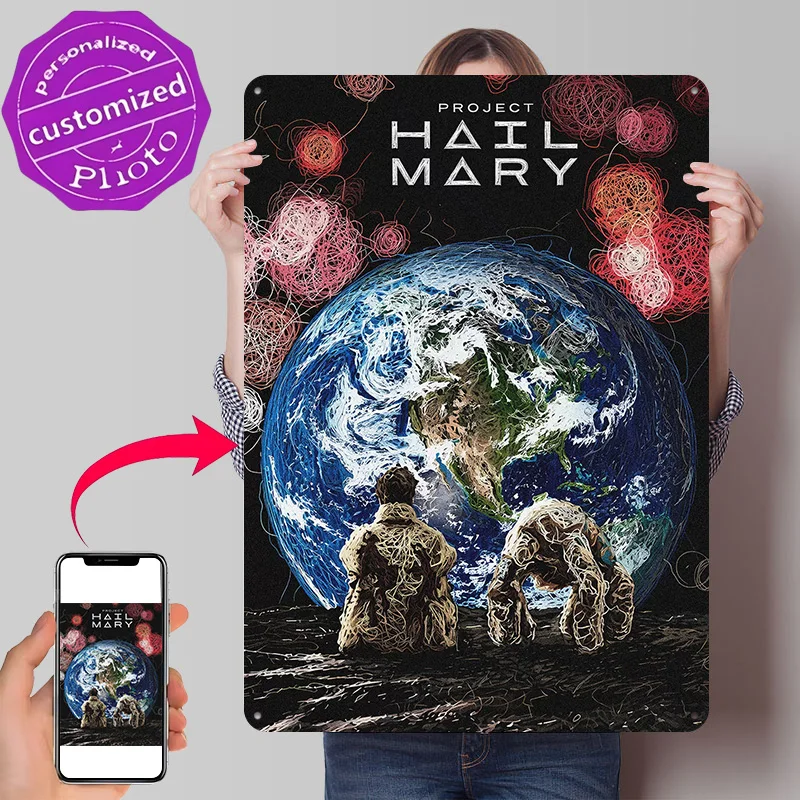 Project Hail Mary Earth Scene Personalized 3D Textured Metal Poster Wall Art Tinplate Sign for Decoration Room Decor Luxury Home