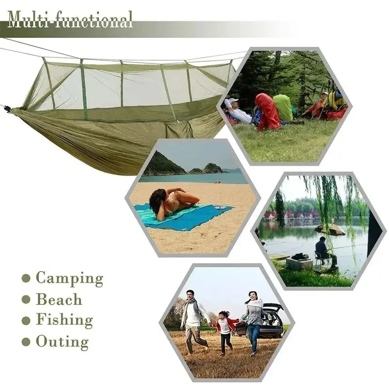 210T Ripstop Nylon Camping Hammock with Mosquito Net No-See-Um Mesh Outdoor Portable Hanging Bed Bug Protection image 5