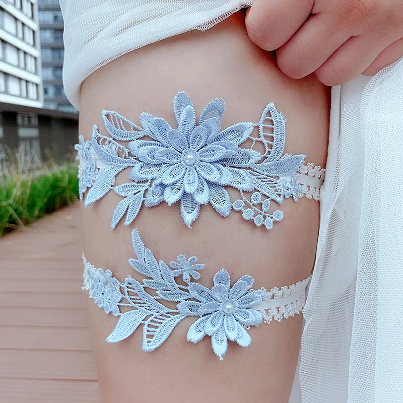 Sexy Lace 2pcs/Set Wedding Garter Lace Embroidery Floral Sexy Garters for Women/Bride Thigh Ring Bridal Leg Garter