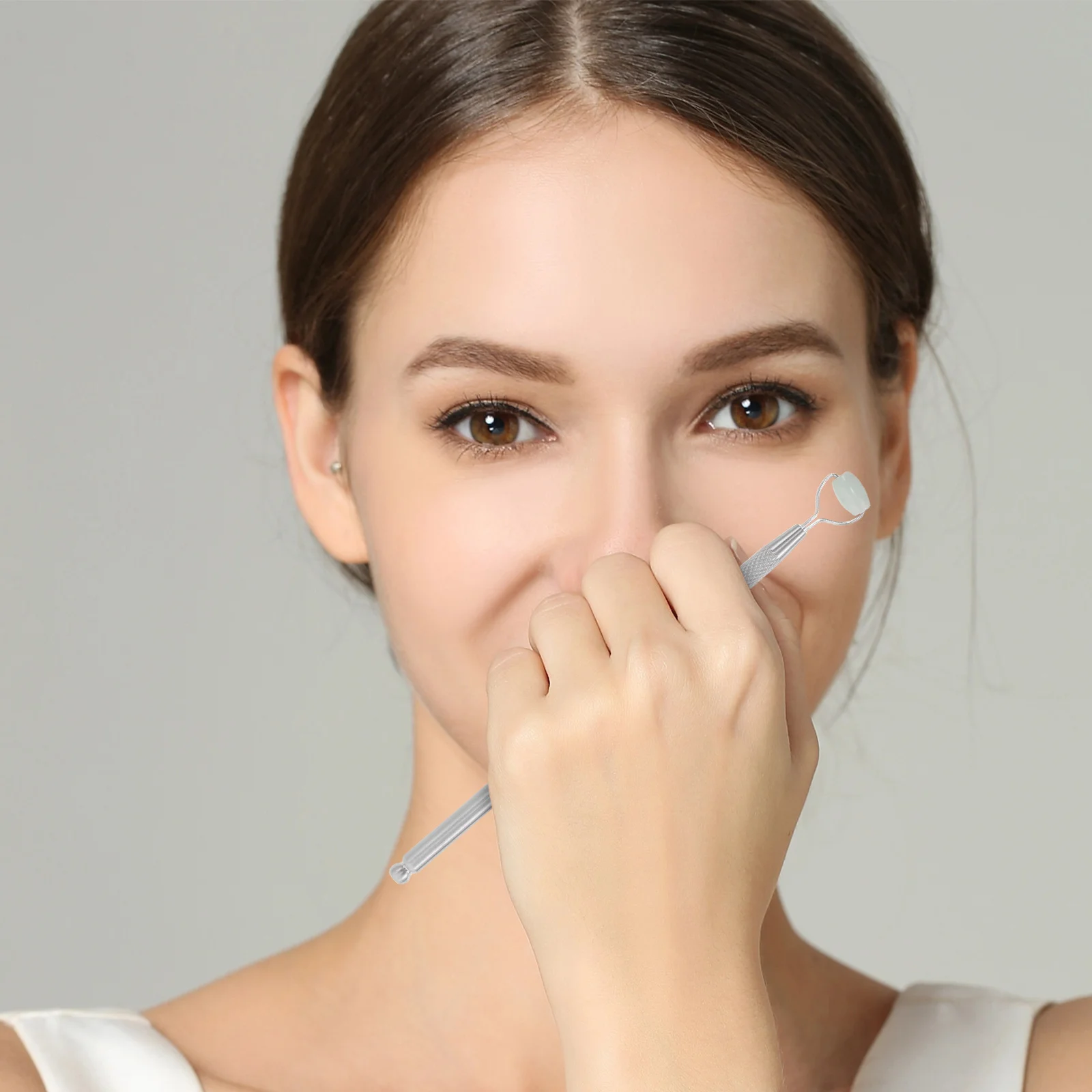 Masajeador de ojos de piedra de Jade para mujer, Corrector de nariz, rodillo Facial refrescante, herramienta de cuidado de la piel, palo de belleza portátil, 2 uds.