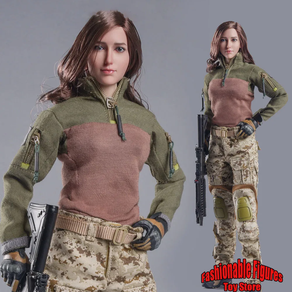 AS034 1/6 Female Soldier Navy Seal Military Army Camouflage Combat Tactical Uniform Clothes Set For 12'' Action Figure Body