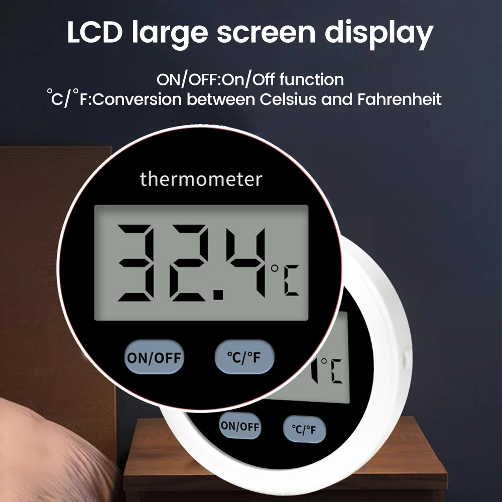 Mini okrągły termometr LCD cyfrowy termometr czujnik temperatury monitora dla akwarium ~ + 110 ℃