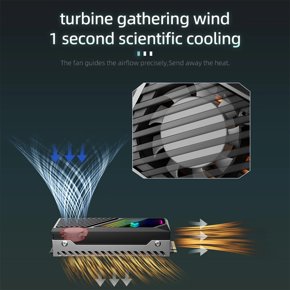 M.2 2280 SSD Heatsink SSD Aluminium Radiator Ingebouwde ventilator 5V 3 Pin ARGB Solid State Drive Koeler M.2 Radiator voor M.2 2280