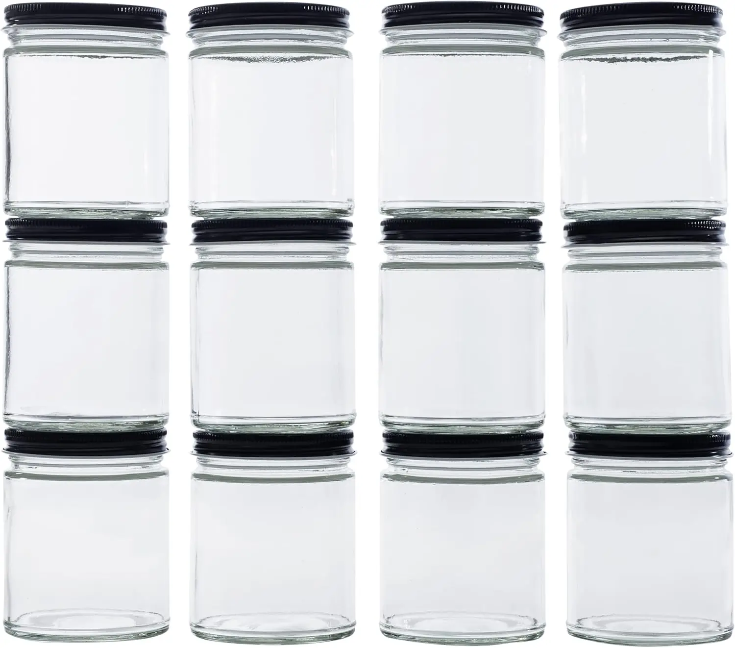 

Стеклянные банки для консервирования прямой формы, 9 унций, прозрачные, с черными металлическими крышками 70 мм - упаковка 12 штук