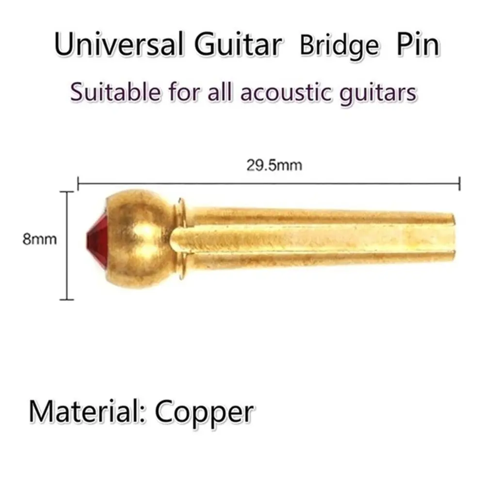 6PCS Guitar Strings Nail For Brass Folk Guitar Metal Copper Acoustic Guitar Bridge Pins Guitar Strings Fixed Cone String Nails