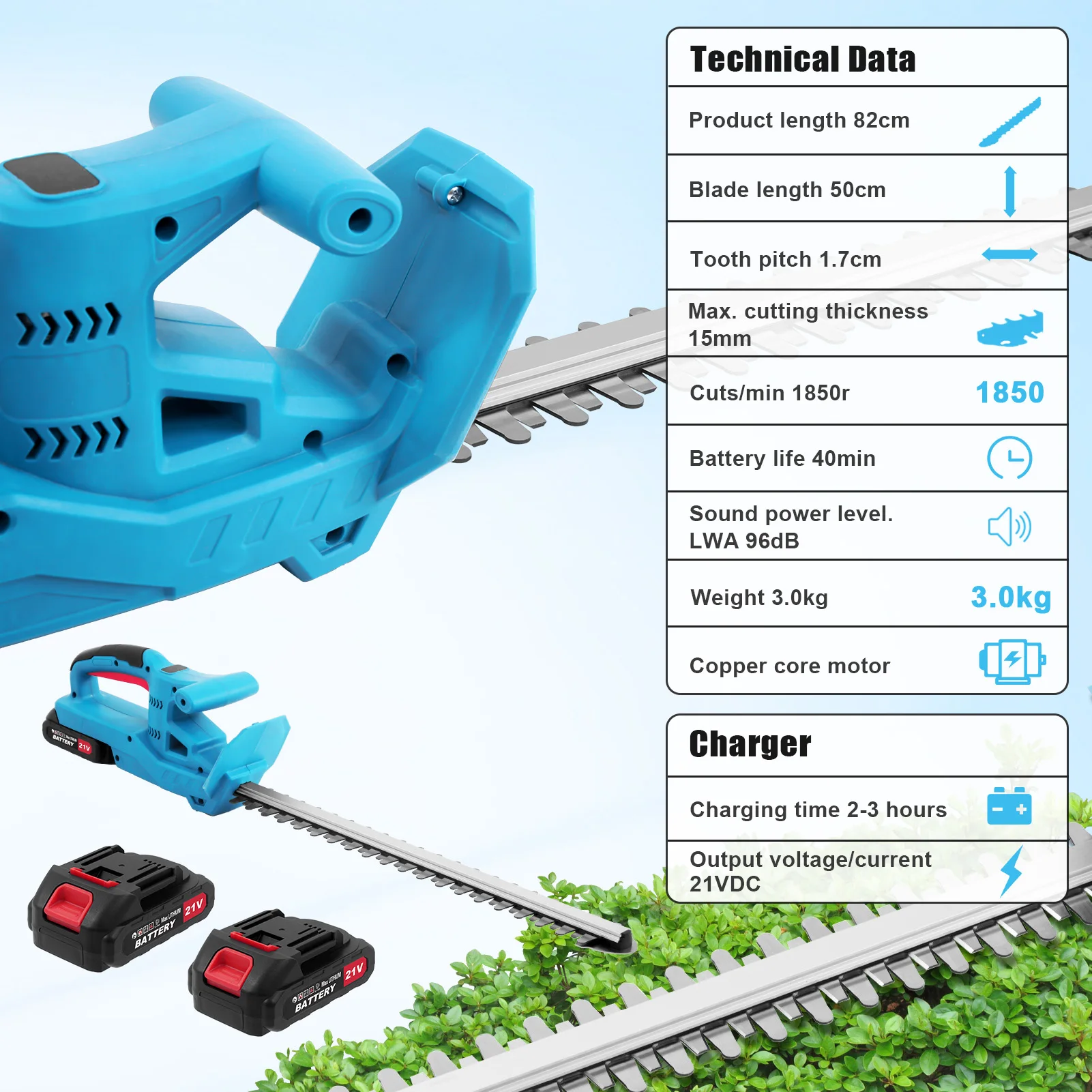 Professioneller Kabelloser Heckenschneider 1850RPM Hochleistungs-Elektroschneidgerät für Makita 21V Akku Gartenwerkzeug