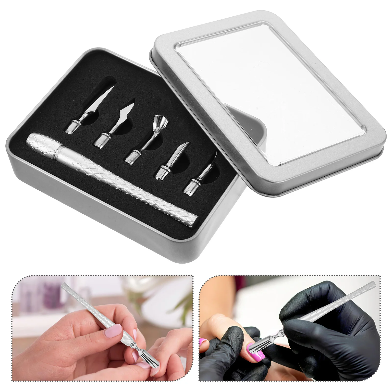 

1 set 1 Set Stainless Steel Manicure Cuticle Tool Set Professional Nail Care Kit With Cuticle Pusher Cutter Buffer File Pedicure