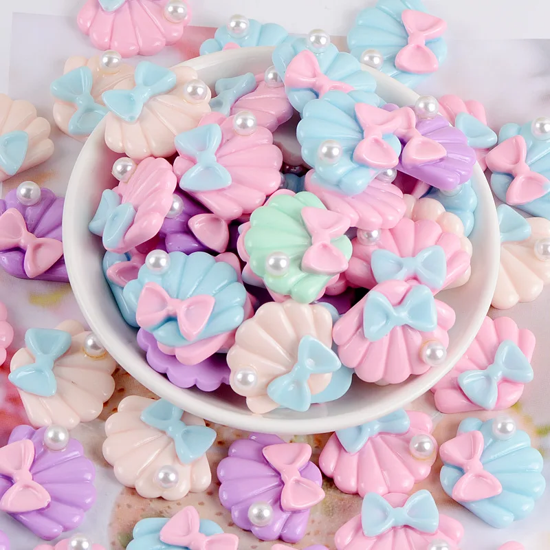 10 Pcs Kawaii Pearl Shell Flat Back Resin Charms Scrapbooking Phone Case Deco Parts Hair Accessories Girl Craft Supplies