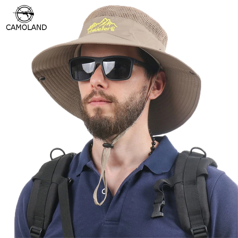 

CAMOLAND Summer Hats For Men Bucket Hat Fisherman Cap Fishing Hat Outdoor Big Brim Sunscreen Riding Hiking Suncreen Sun Hat