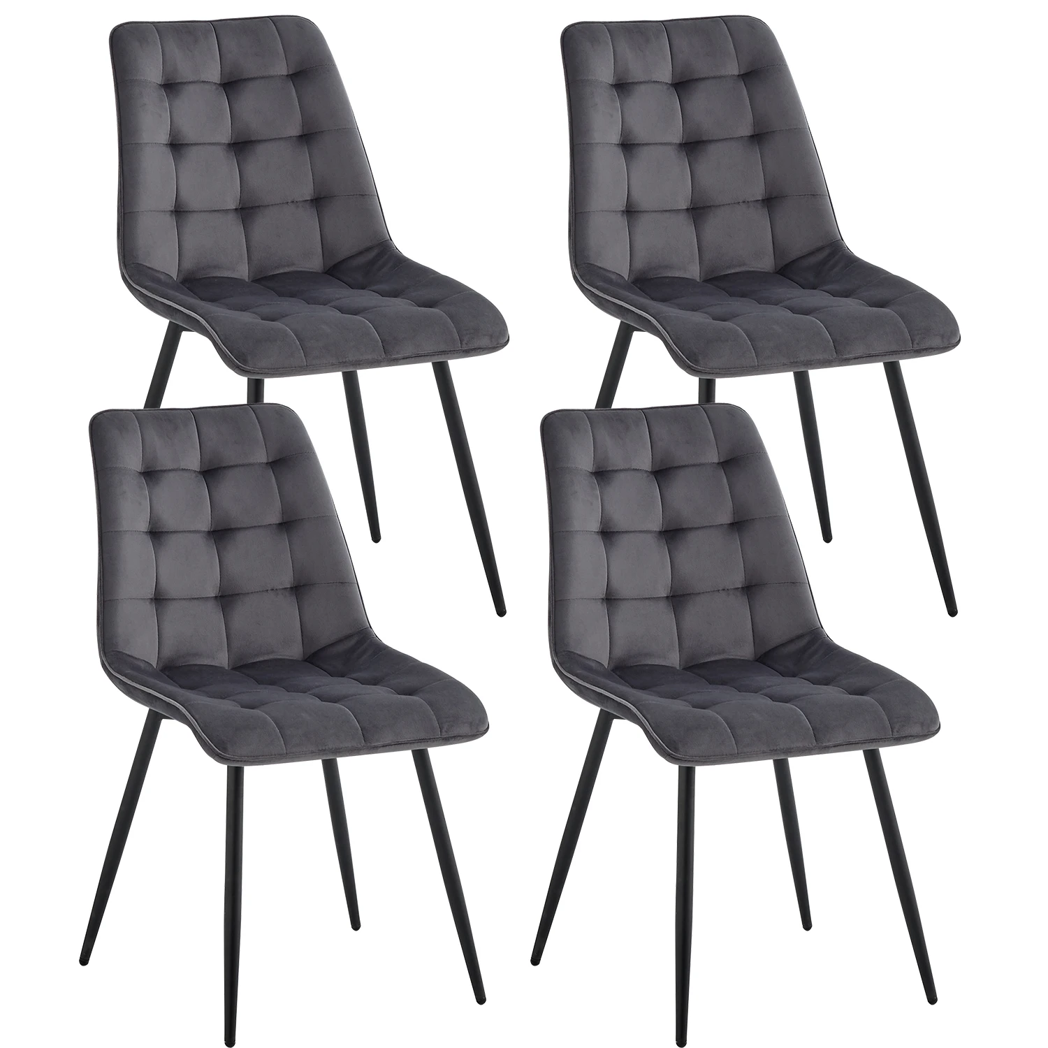 Ein 4er-Set moderner, minimalistischer Esszimmerstuhl, samtgepolsterter Sitz, Eisenbeine, nordischer Stuhl für Küche, Wohnzimmer/Esszimmer, Restaurant