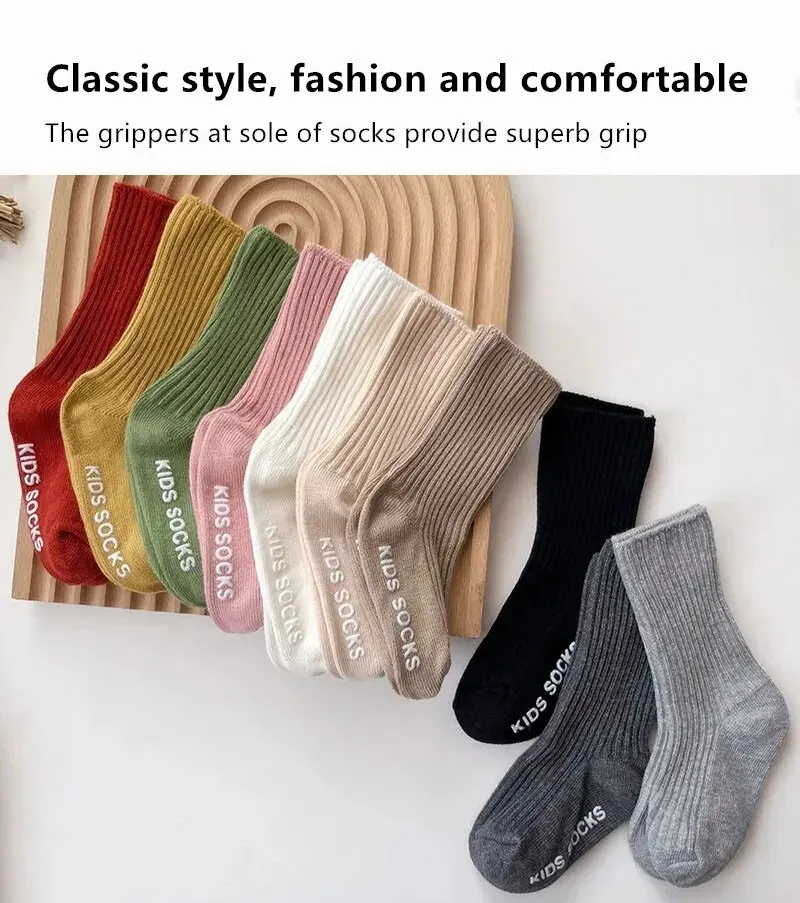 3 Paare/los Baby Socken Jungen Mädchen Baumwolle Streifen Weiche Socke Kinder Kleinkind Rutschfeste Gummigriffe Bodensocken Für 0-3 Jahre – Detail 3