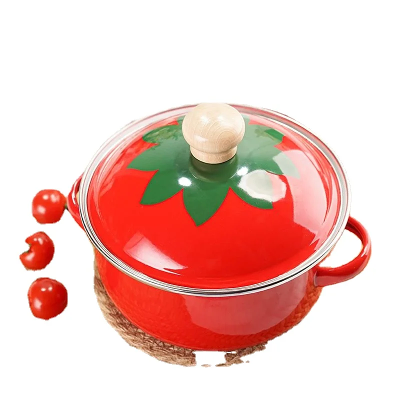 High-Quality Enamel-Coated Cast Iron Tomato Casserole Pot with Dual Handles and Lid, 18cm, for Gas and Electric Stove