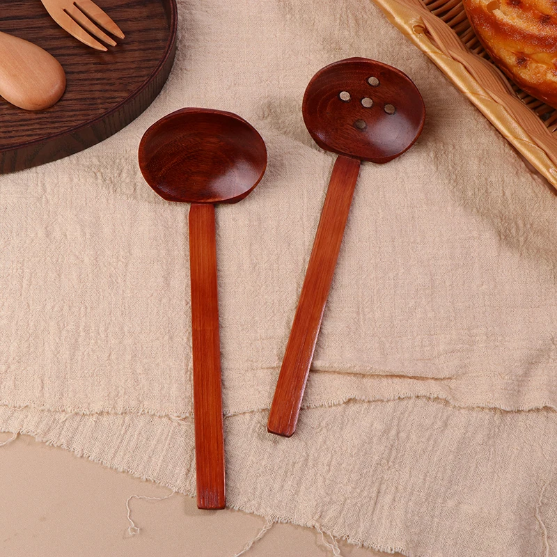 Japanese Style Wooden Long-Handled Soup Spoon Lamian Noodles Spoon Hot Pot Strainer Household Kitchen Cooking Accessories