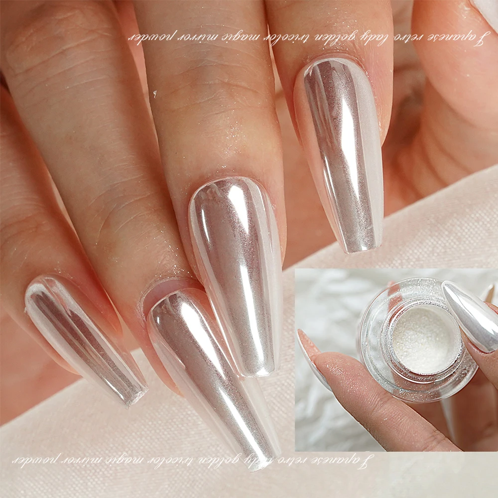 Polvo de uñas cromado translúcido Aurora efecto hielo blanco nacarado para salón de manicura regalos DIY brillo corporal