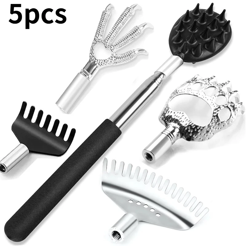 Rascador de espalda telescópico, herramienta de masaje extensible para aliviar la picazón, raspador de relajación corporal, masaje y relajación, 5/3/1 Uds.