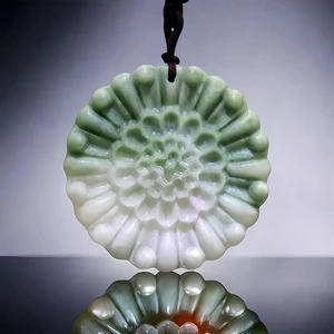 Natural Real Jade Flower Pendant Necklace Amulet Gift Gifts for Women Men Stone Gemstones Chinese Accessories Carved Jewelry