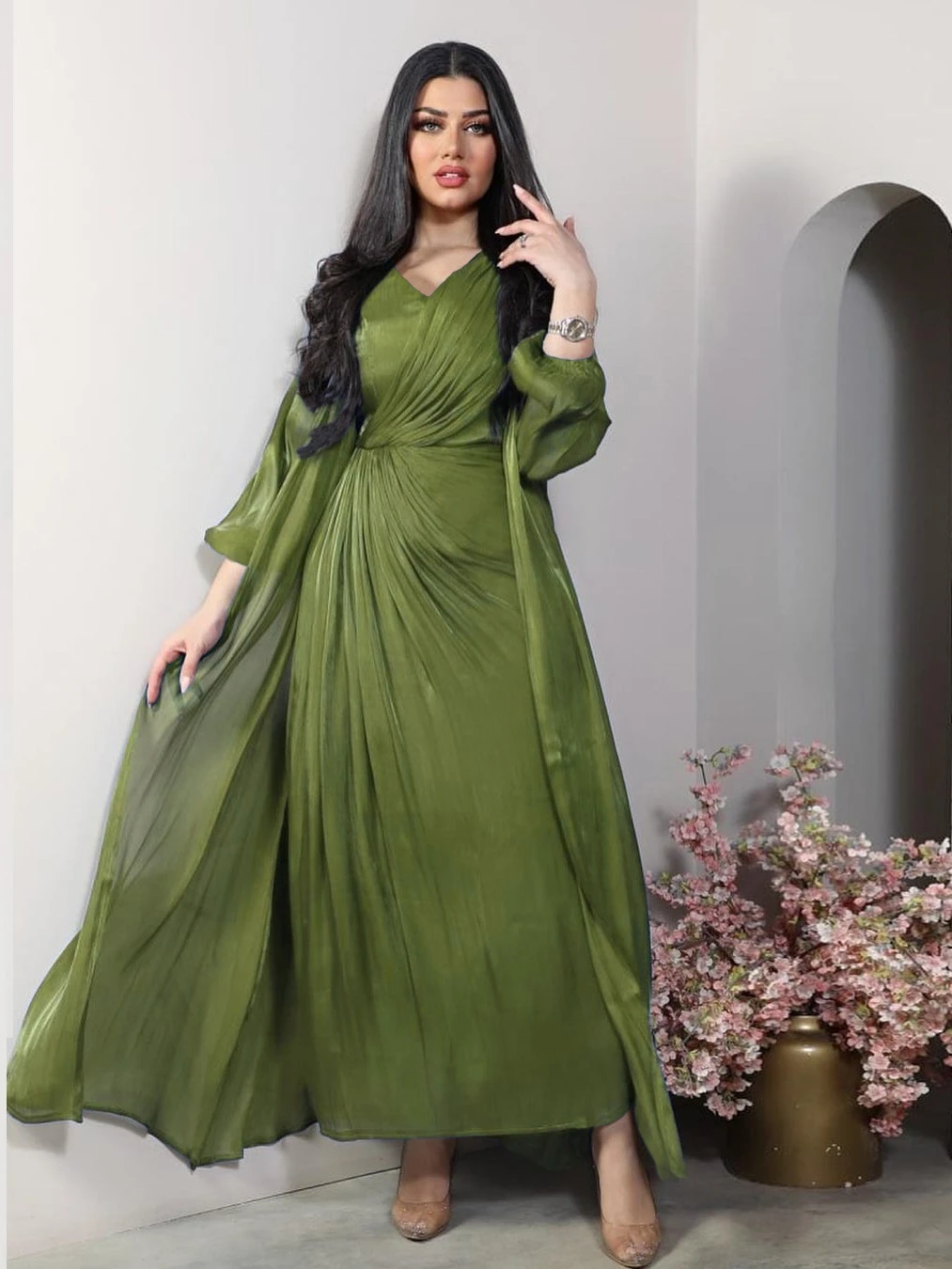 Robe de soirée marocaine femmes Abaya 2 pièces ensemble Satin soyeux dubaï robes musulmanes Eid Caftan soirée longue Robe robes Abayas Robe