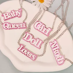 KUGUYS Cute Mirror Pendant Necklaces for Women Letters Lovers Girls PINK Acrylic Jewelry Accessories