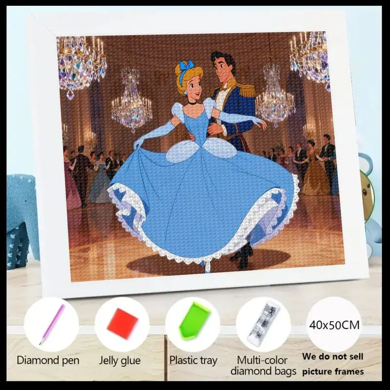 

1PC 5D DIY Diamond Painting Kit, Enchanting Cinderella & Prince Charming Royal Ball Dance, Full Drill Round Crystal Gem Art Craf