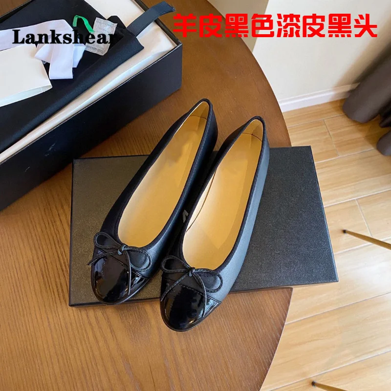 Mixed Color Bowknot Women\'s Shoes New Leather Small Fragrant Single Shoes Women\'s Flat Round Toe Pumps Ballet Shoes Ladies Shoes