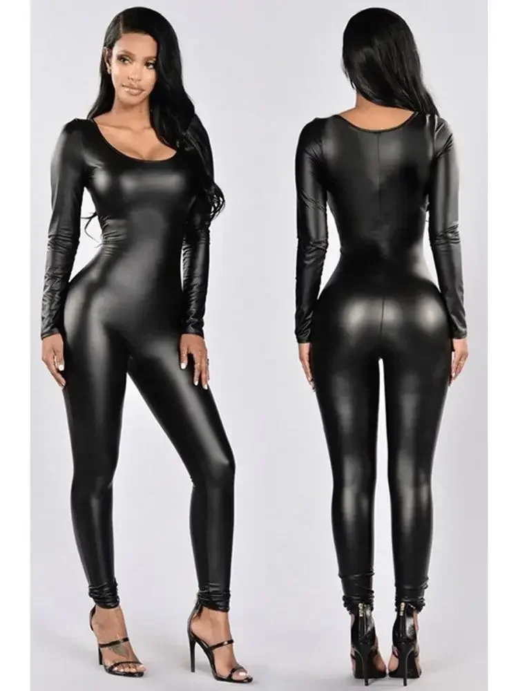 مرونة بو الجلود طويلة الأكمام Catsuit الجوارب تأثيري ارتداءها الملتصقة يوتار مثير كلوبوير الملابس الداخلية Unitard الدمى بذلة