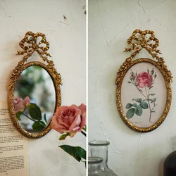 European Metal Mirror Wall Mounted Gold Embossed Photo Frame Wall Decoration Hanging Mirror Rose Decorative Painting Room Decor