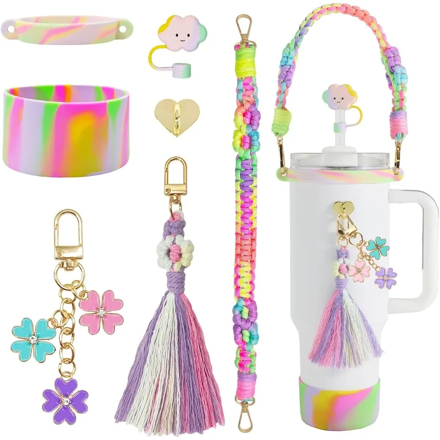 

Accessories Set for CupParacord Handle Strap Carry for and Other 8oz 40oz Tumbler.Water Bottle Carrier Set.